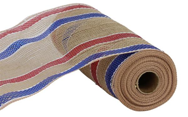 10.25 Inch By 10 Yard Red White Blue And Burlap Stripe Netting