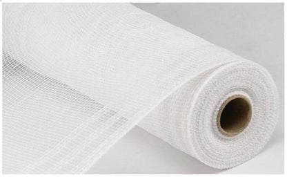 10.25 Inch By 10 Yard White Faux Jute Border Stripe Mesh