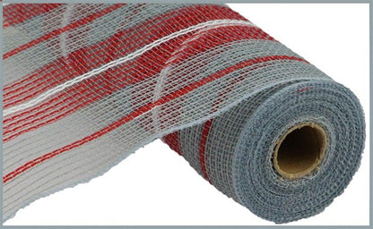 10.25 Inch By 10 Yard Gray Red And White Jute Striped Netting