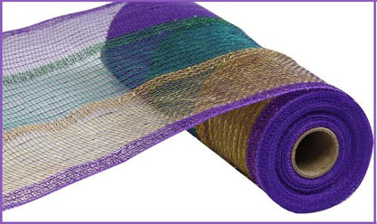 10 Inch By 10 Yards Mardi Gras Plaid Foil Mesh