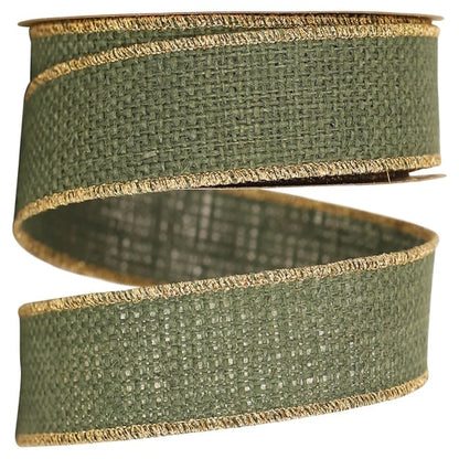 1 3/8 Inch By 10 Yard Hunter Green Burlap With Gold Edge Ribbon