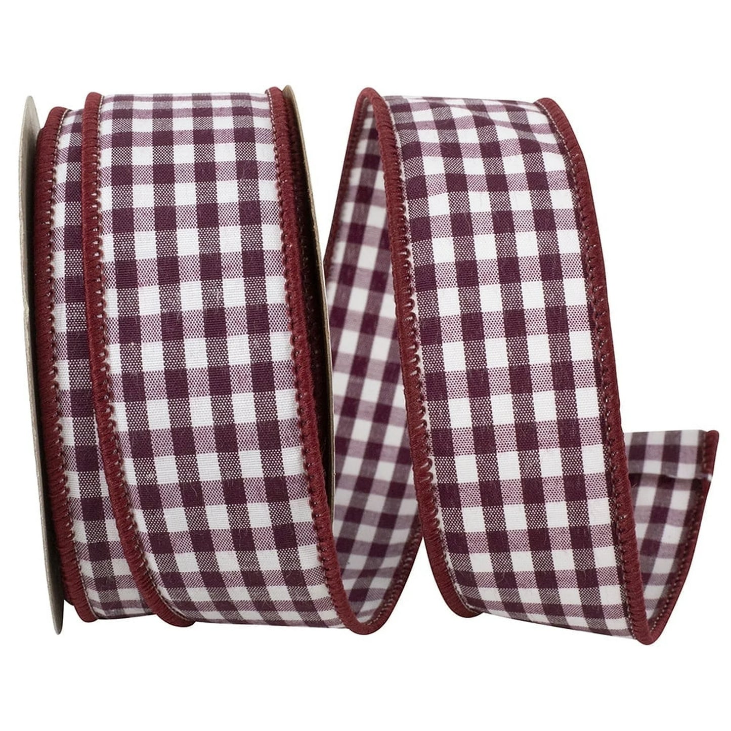 1.5 Inch By 10 Yard Wine Gingham Check Ribbon