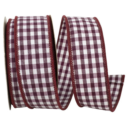 1.5 Inch By 10 Yard Wine Gingham Check Ribbon