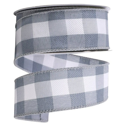 1.5 Inch By 10 Yard Grey Check Plaid Twill Ribbon