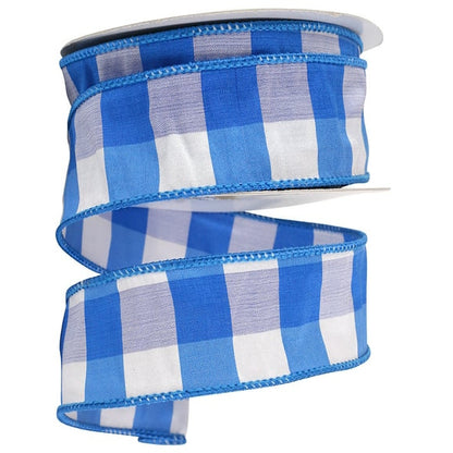 1.5 Inch By 10 Yard Royal Blue And White Grand Check Ribbon