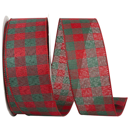 2.5 Inch By 10 Yard Traditional Christmas Check Ribbon
