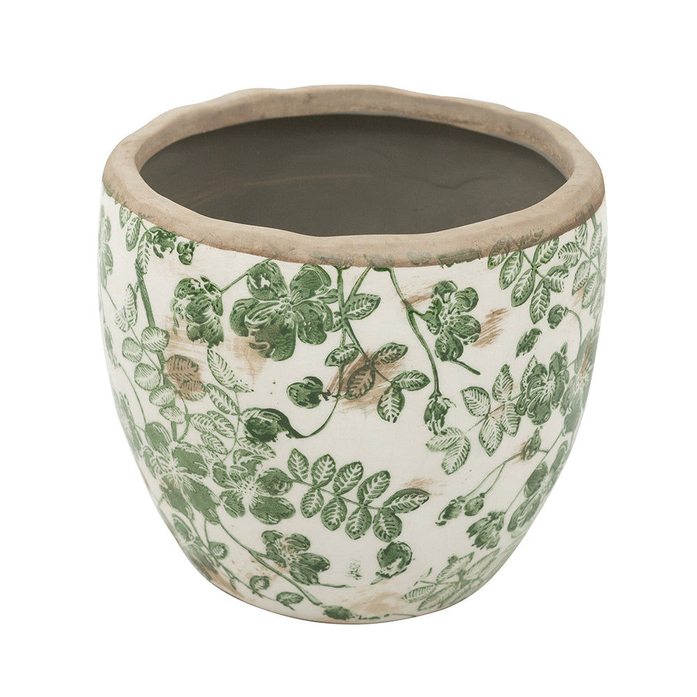 7 Inch Green Floral Ceramic Vase