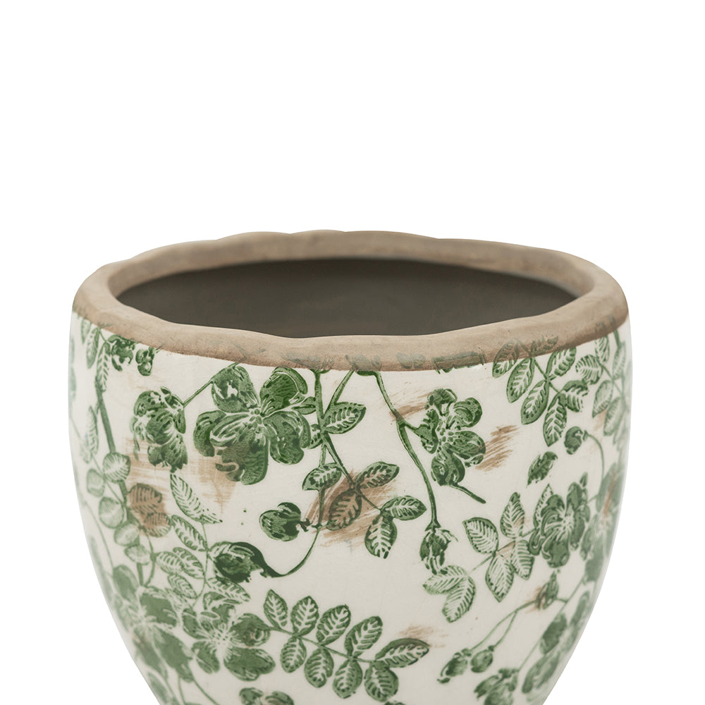 7 Inch Green Floral Ceramic Vase