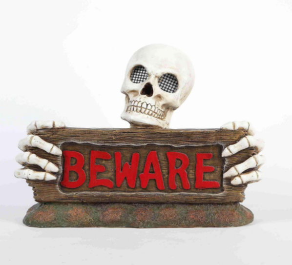 12 Inch Beware Skull And Skeleton Light Up Decor