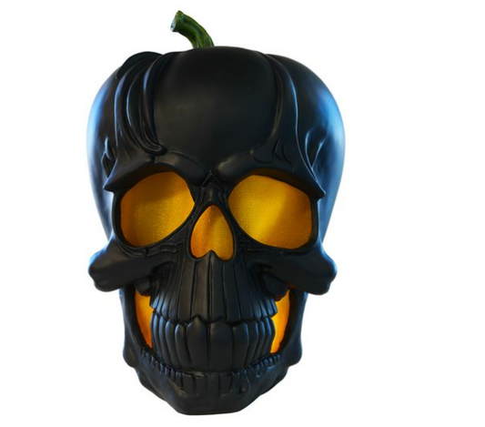 23 Inch Oversized Resin Black Skull Head With Warm White LEDS
