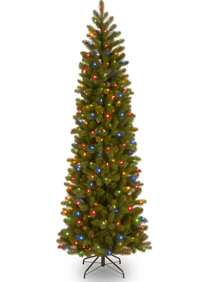 National Tree Company 7.5 ft. Pre-Lit Downswept Douglas Fir Pencil Slim Tree with Dual Color LED Lights Open Box