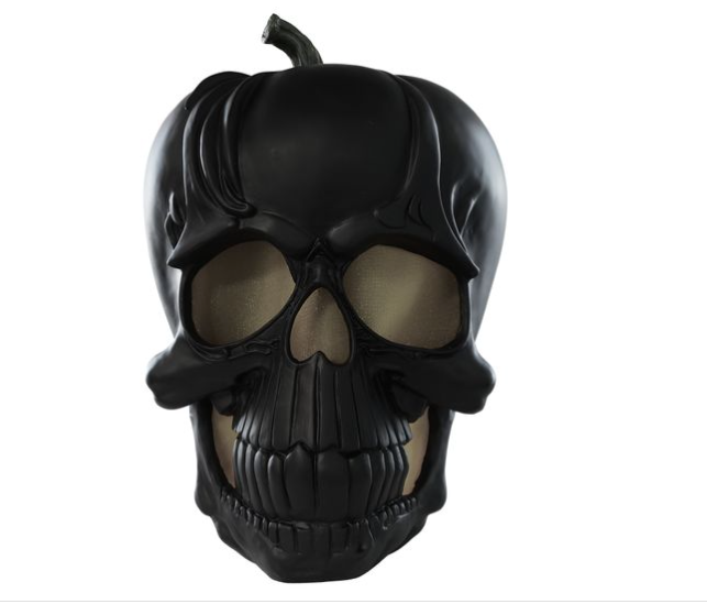 23 Inch Oversized Resin Black Skull Head With Warm White LEDS