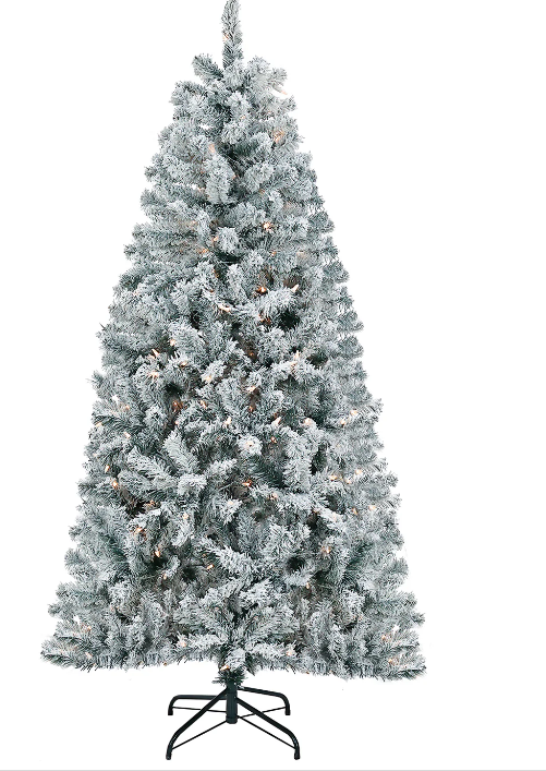 National Tree Company 6 ft. Pre-Lit Acacia Flocked Tree with Clear Lights Open Box