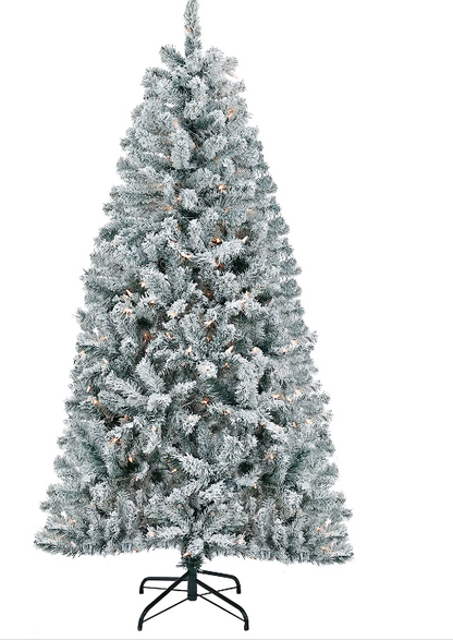 National Tree Company 6 ft. Pre-Lit Acacia Flocked Tree with Clear Lights Open Box