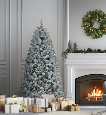 National Tree Company 6 ft. Pre-Lit Acacia Flocked Tree with Clear Lights Open Box