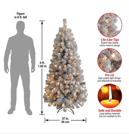 National Tree Company 6 ft. Pre-Lit Acacia Flocked Tree with Clear Lights Open Box