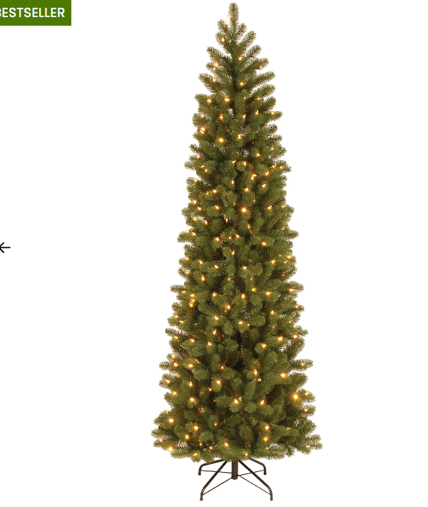 National Tree Company 7.5 ft. Pre-Lit Downswept Douglas Fir Pencil Slim Tree with Dual Color LED Lights Open Box