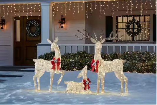 3 Piece LED White Deer Family