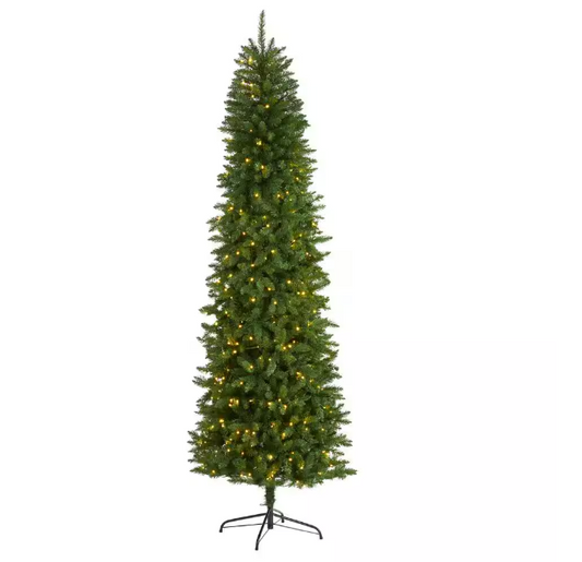 Nearly Natural 8 ft. Pre-Lit Slim Green Mountain Pine Artificial Christmas Tree with 400 Clear LED Lights Open Box