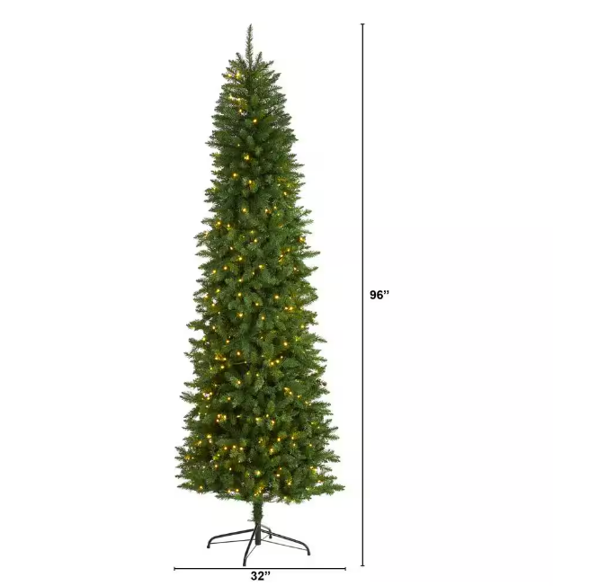 Nearly Natural 8 ft. Pre-Lit Slim Green Mountain Pine Artificial Christmas Tree with 400 Clear LED Lights Open Box