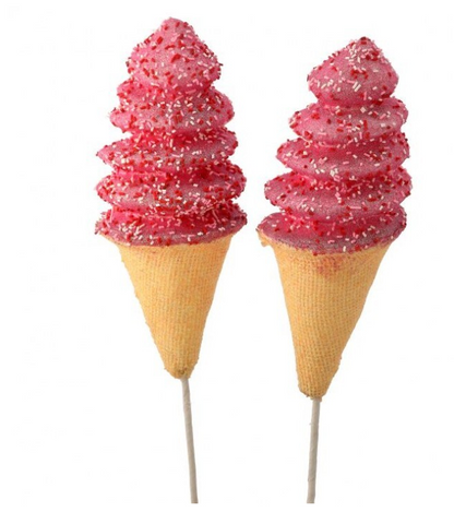 Red And Pink Ice Cream Cone With Sprinkles Stem