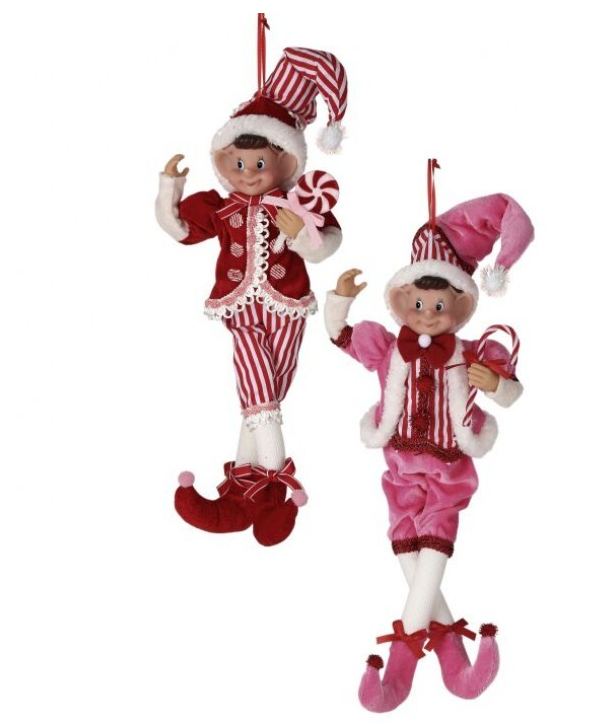 15 Inch Pink And Red Fabric Sweets Pixie Elf Ornament Two Styles