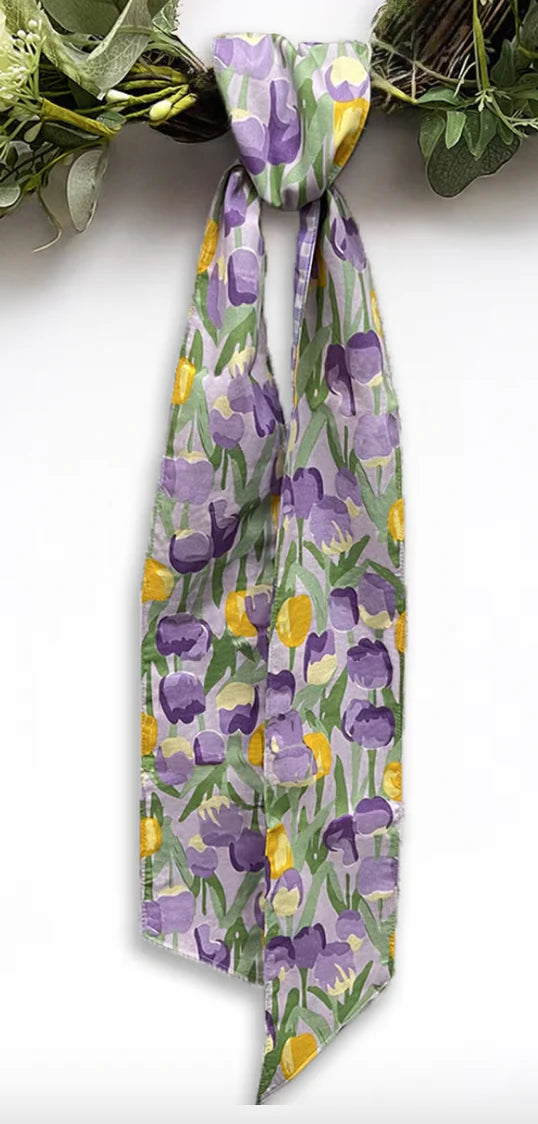 D. Stevens 4 Inch By 56 Inch Poplin Lavender And Yellow Watercolor Tulip Wreath Sash