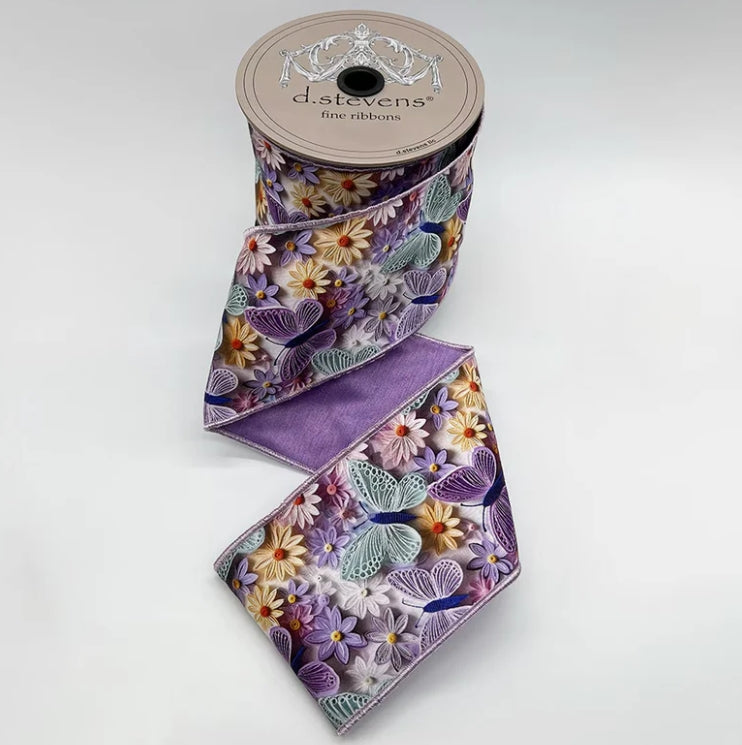 D. Stevens 4 Inch By 10 Yard Lavender Mint And Cream Floral Butterfly Ribbon