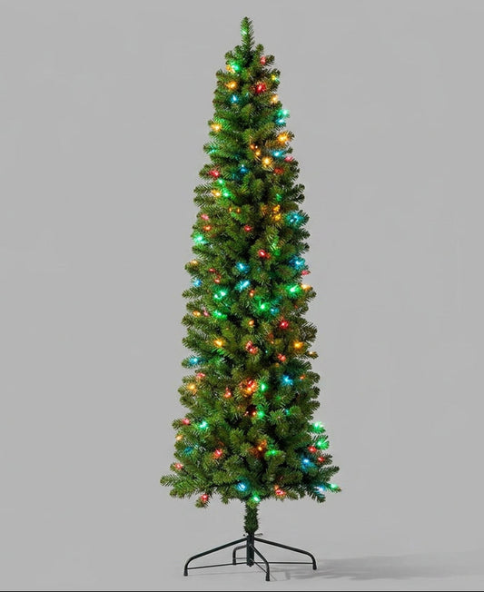 Wondershop 7.5 Foot Slim Alberta Spruce With Bi-Color LED Lights Artificial Christmas Tree Open Box