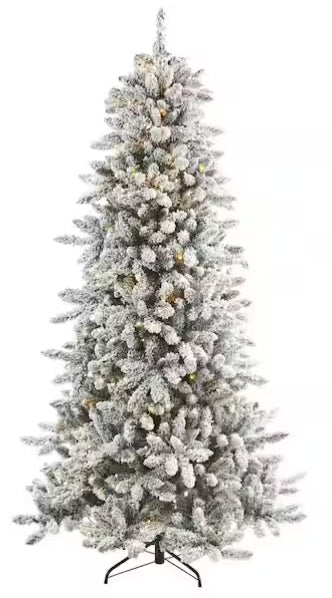 Nearly Natural 7.5 ft. Pre-Lit Flocked Livingston Fir Artificial Christmas Tree With Pine Cones Open Box