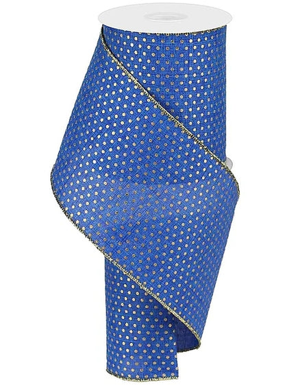 4 Inch By 10 Yard Royal Blue And Gold Swiss Dots Ribbon