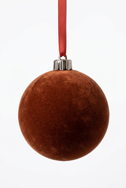 5 Inch Brown Flocked Ornament Ball