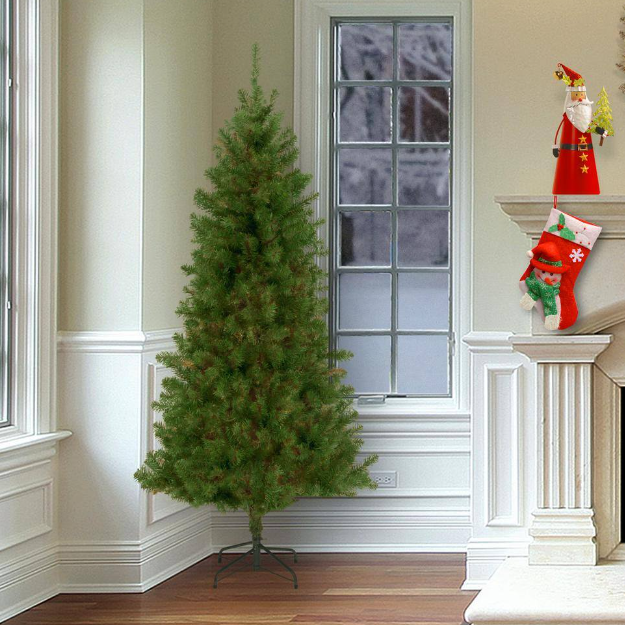 National Tree Company Unlit 7 ft. Canadian Fir Grande Hinged Tree in Metal Stand Open Box