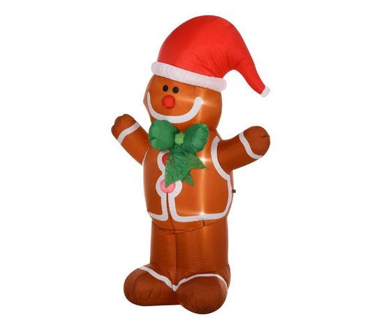 HOMCOM 6 ft. Pre-Lit LED Gingerbread Man Christmas Inflatable with Instant Setup