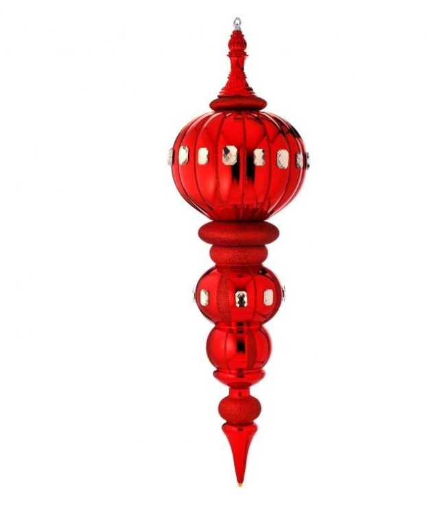 40 Inch Shiny Red Finial With Glitter And Jewels