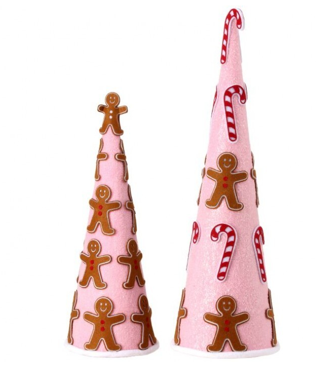 Pink And Red Gingerbread/Candy Cane Set Of Two Cone Trees