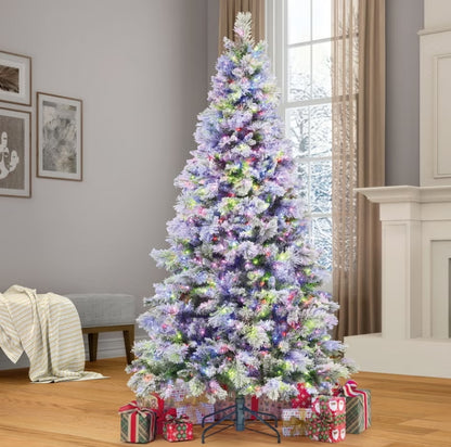 7.5 Foot Pre-Lit Glitter Flocked Micro LED with Twinkle Artificial Christmas Tree *OPEN BOX*