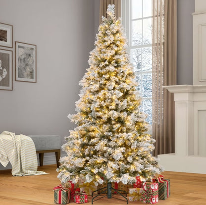 7.5 Foot Pre-Lit Glitter Flocked Micro LED with Twinkle Artificial Christmas Tree *OPEN BOX*
