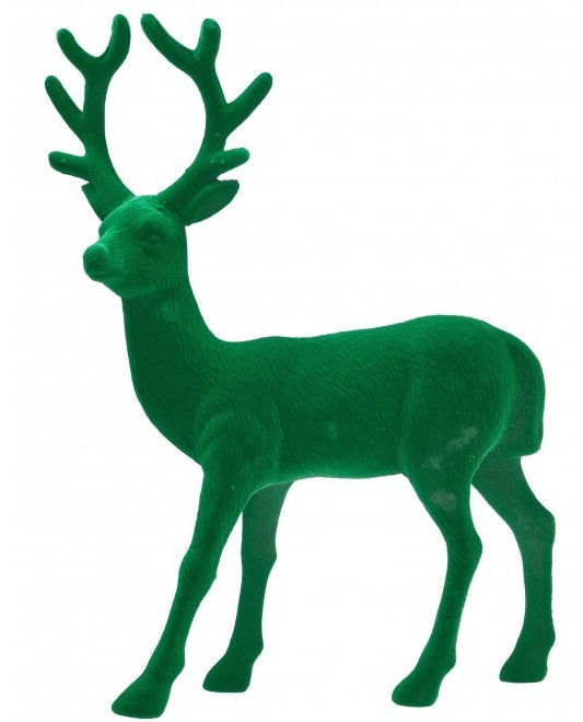 13 Inch Green Plastic Flocked Standing Deer