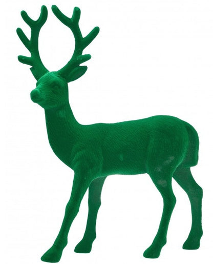 13 Inch Green Plastic Flocked Standing Deer