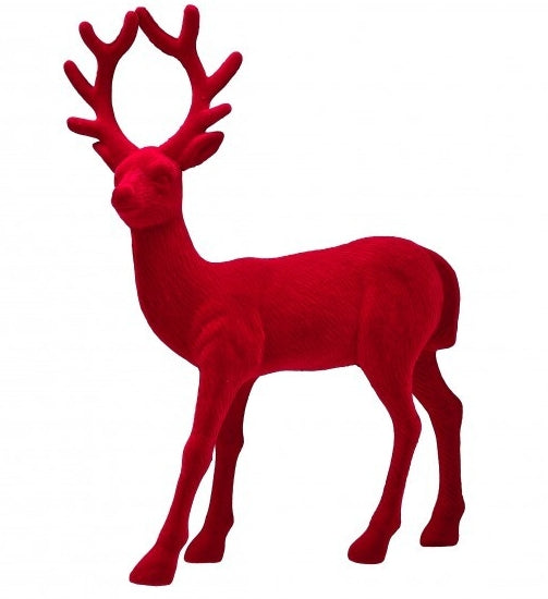 13 Inch Red Plastic Flocked Standing Deer