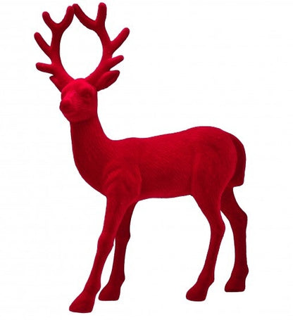 13 Inch Red Plastic Flocked Standing Deer