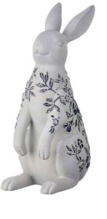 10 Inch Blue And White Flower Patterned Resin Bunny Two Styles