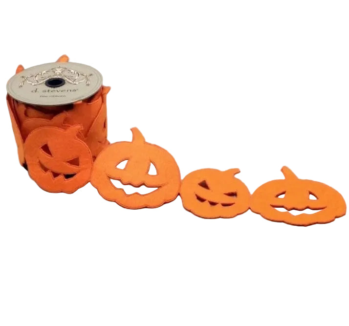 4 Inch By 5 Yards Orange Jack-O-Lantern Felt Embroidered Garland