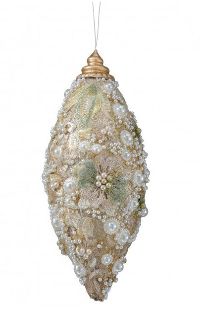 10 Inch Champagne Pearl Embossed Glitter Finial Ornament