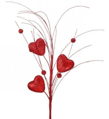 13 Inch Red Glitter Heart Spray