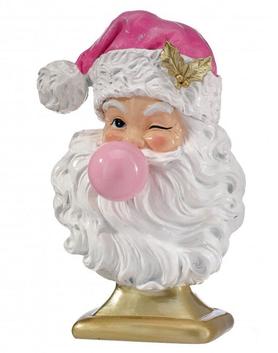 12.5 Inch Pink And White Resin Santa With Bubble Gum
