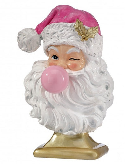 12.5 Inch Pink And White Resin Santa With Bubble Gum