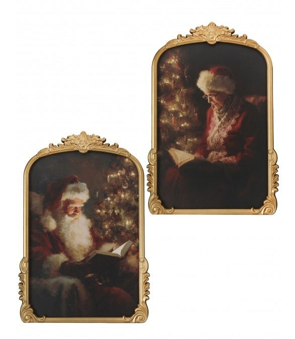18.5 Inch By 27 Inch Framed Santa And Mrs. Claus Picture Two Styles