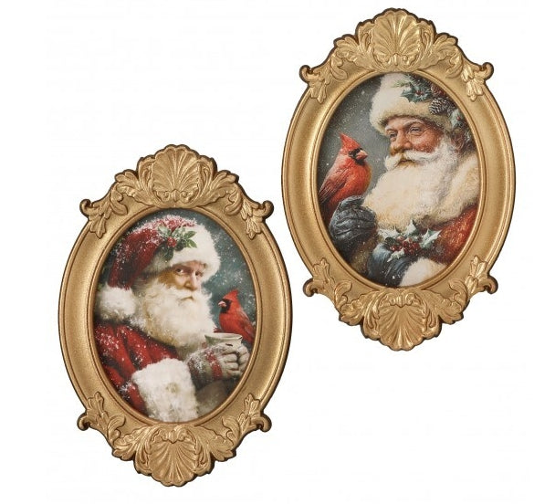 8 By 12 Inch Gilded Frame Santa And Cardinal Art Two Styles